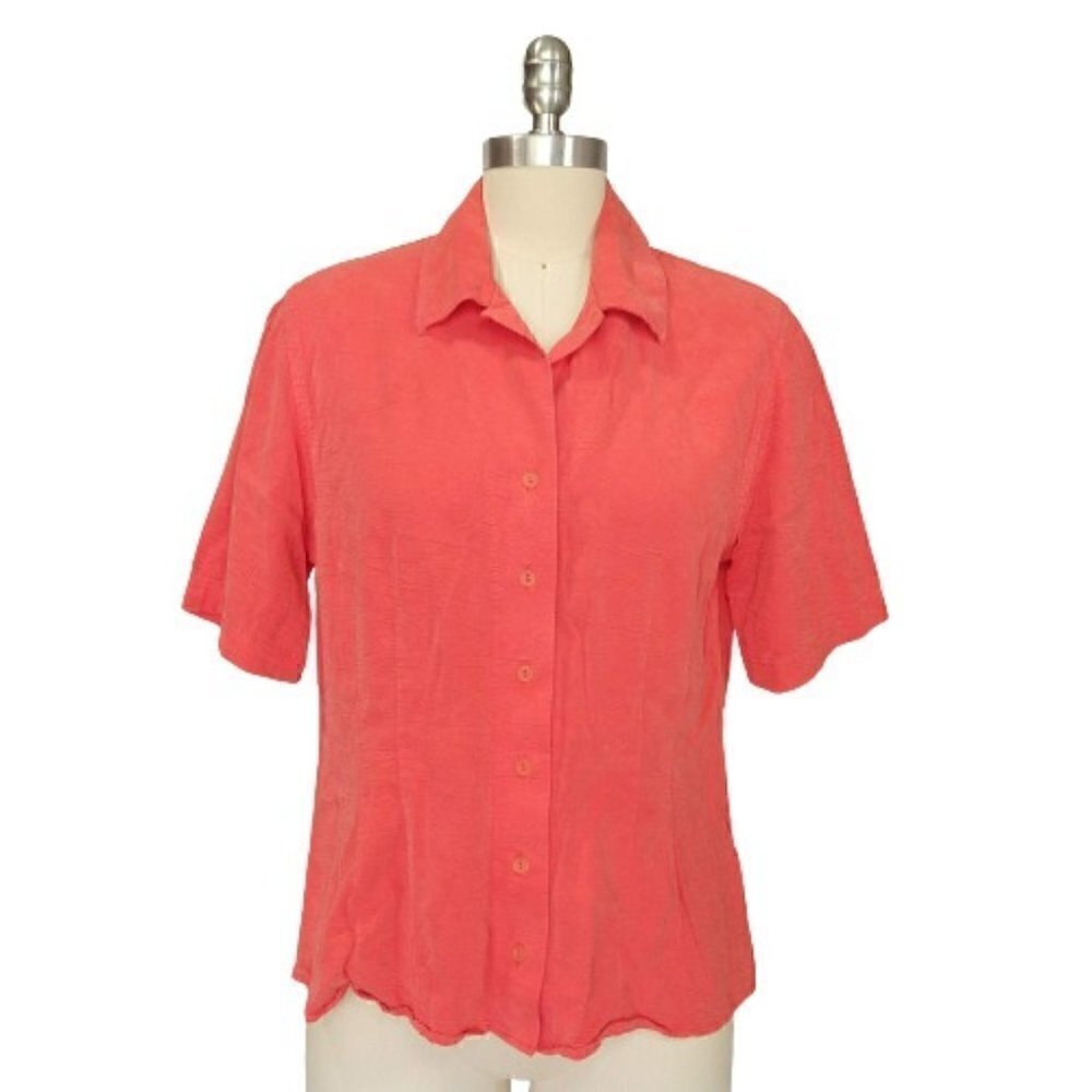 Tianello Suzy Blouse Short Sleeve Top Size S Pink 100% Tencel Lagenlook Coral